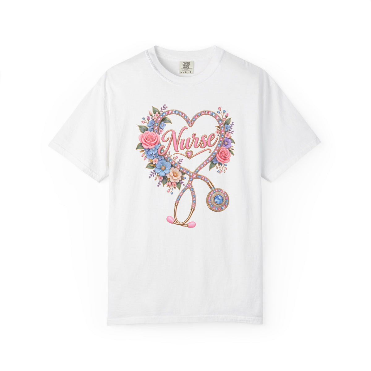 Rhinestone Stethoscope Heart Nurse Tee