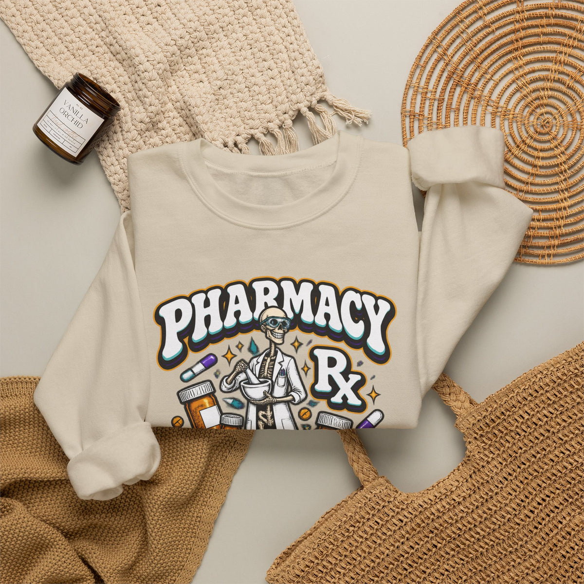 Pharmacy Skeleton Crew Skinny Skeleton Pharmacist Crewneck Sweatshirt