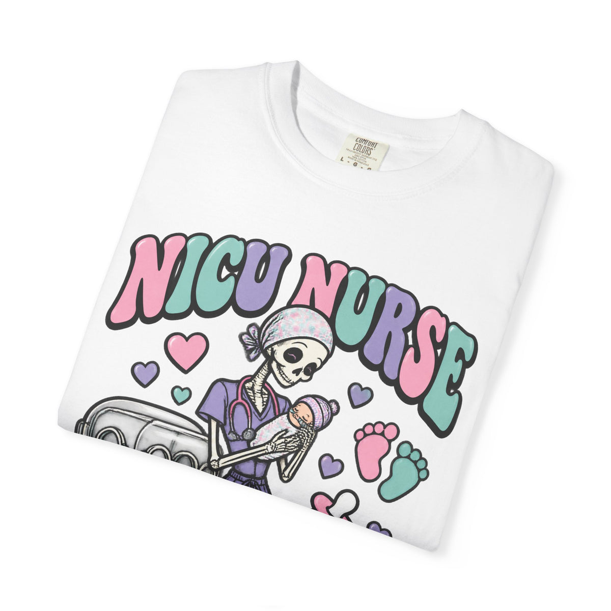 NICU Nurse Small But Mighty Skinny Skeleton Comfort Colors T-Shirt