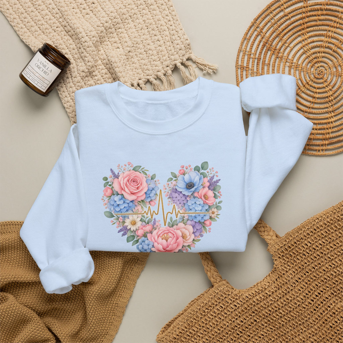 Watercolor Heart EKG Nurse Crewneck Sweatshirt