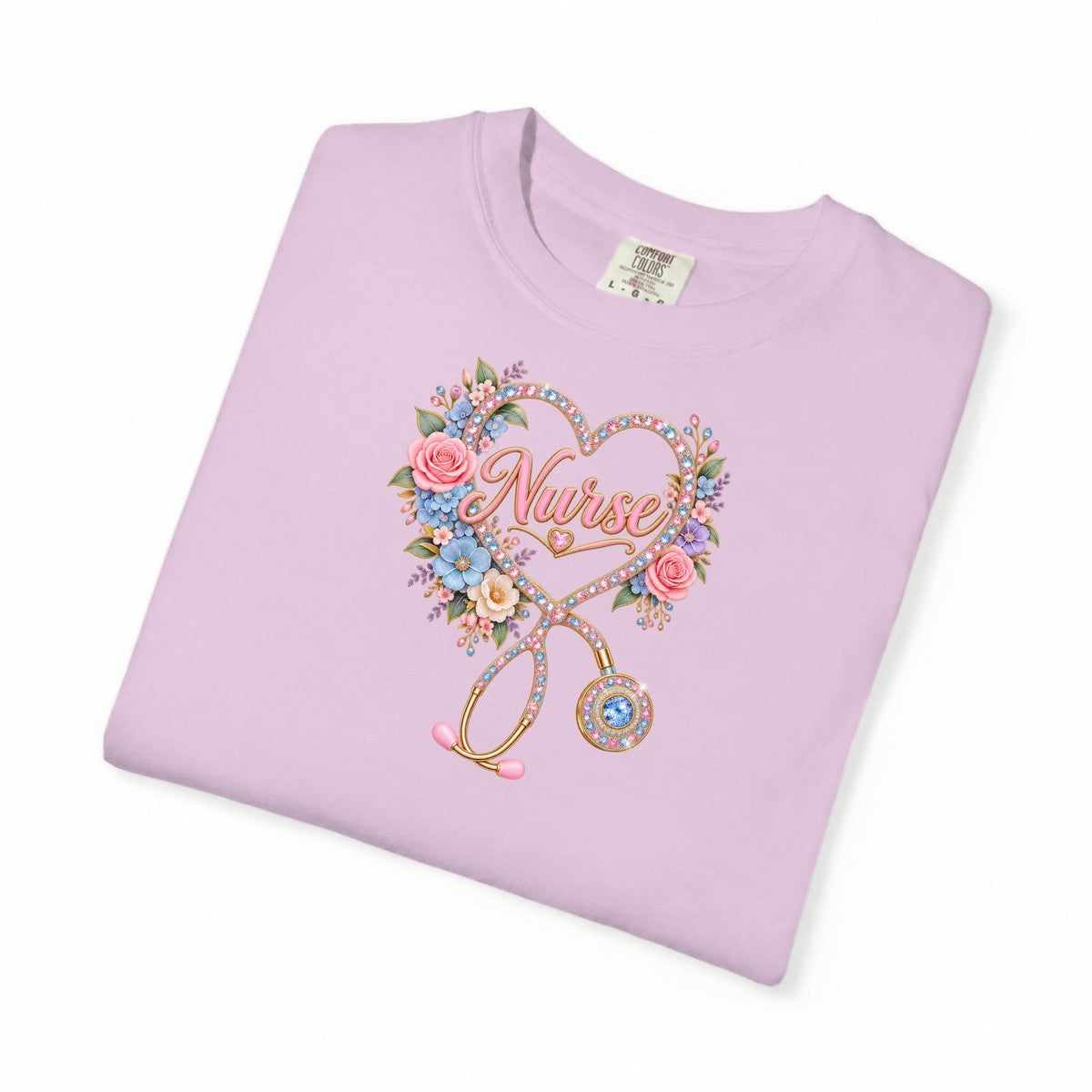 Rhinestone Stethoscope Heart Nurse Tee