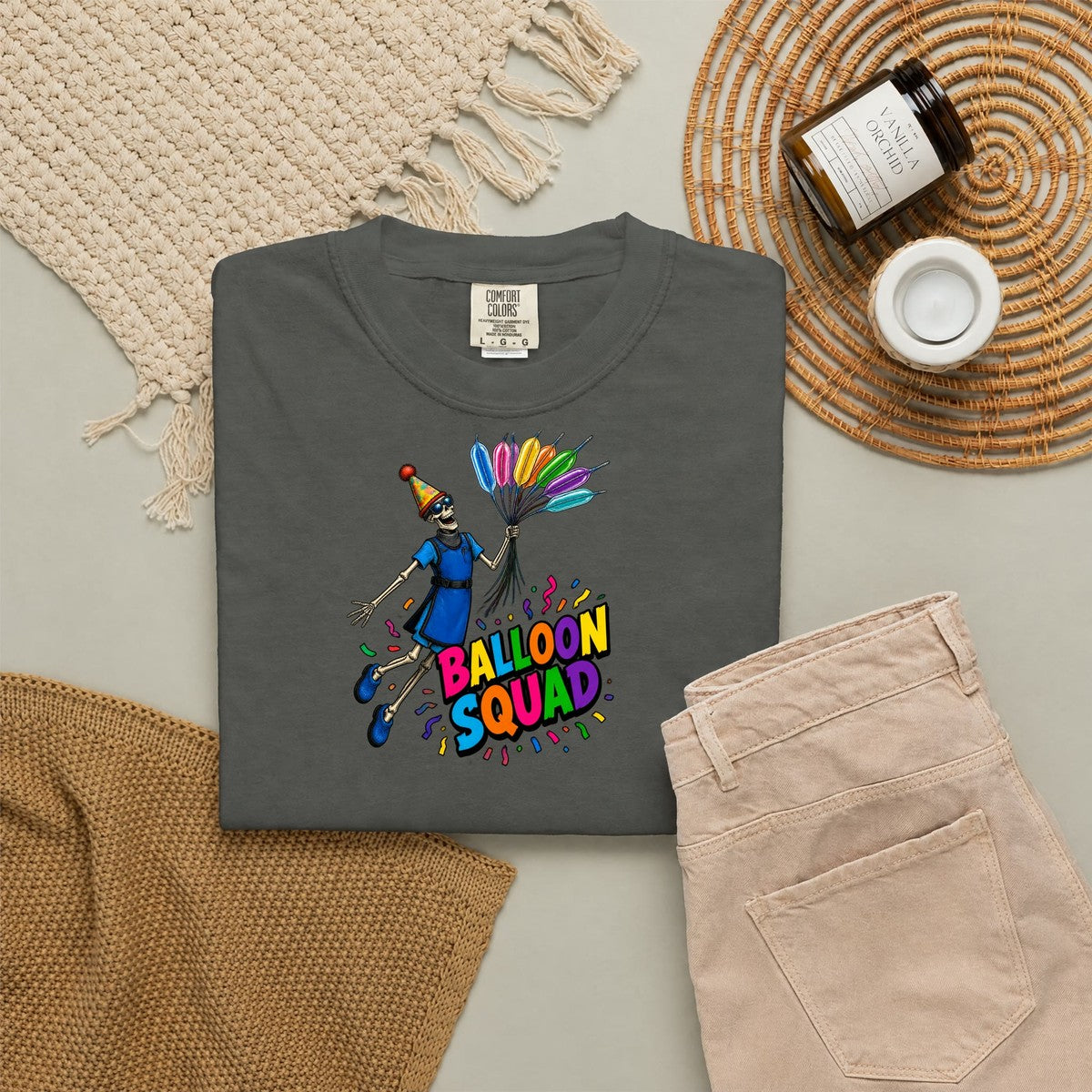 Balloon Squad Cath Lab Skeleton Cardiac Nurse Comfort Colors T-Shirt folded