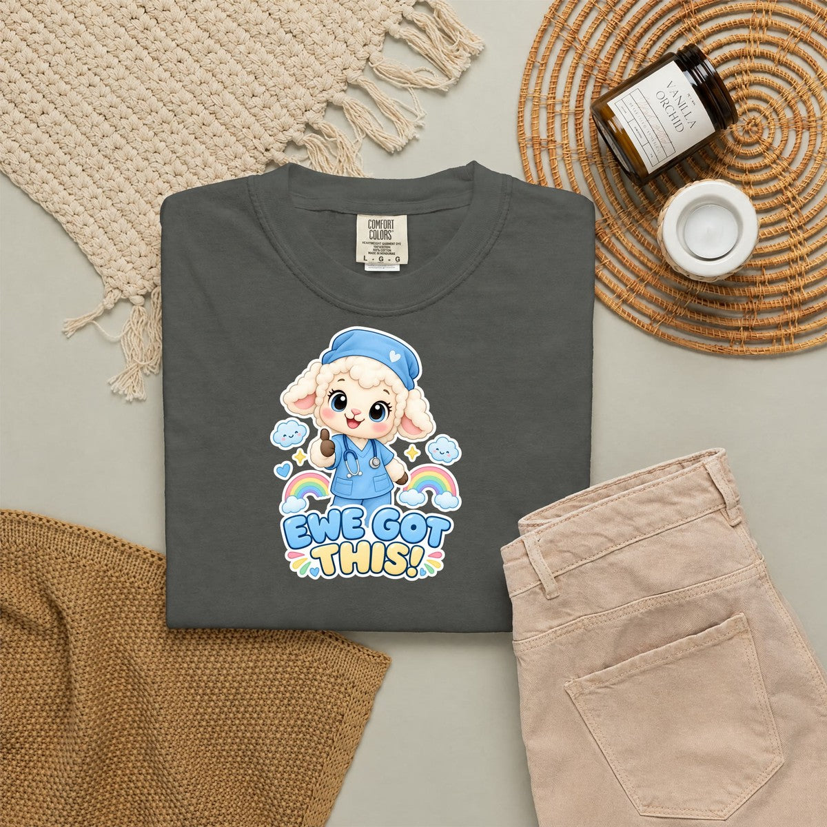 Ewe Got This Lamb Peds Nurse Blue Comfort Colors T-Shirt folded