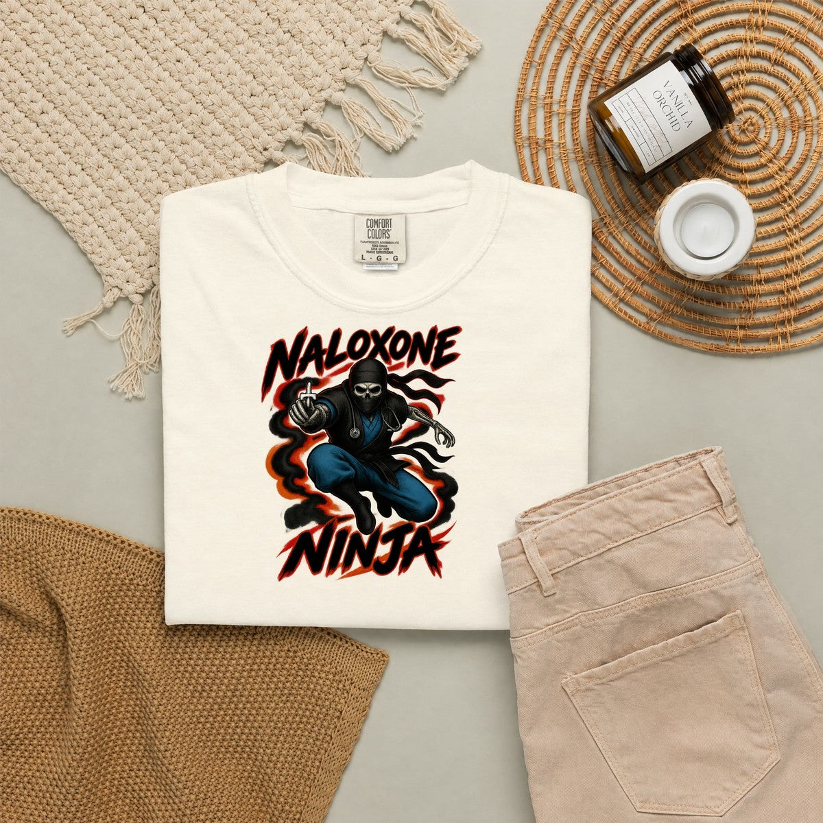 Naloxone Ninja Skeleton ER Nurse Comfort Colors T-Shirt folded