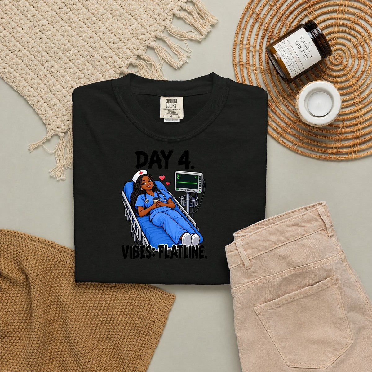 Day 4 Vibes Flatline Nurse Tee (Box Braids)