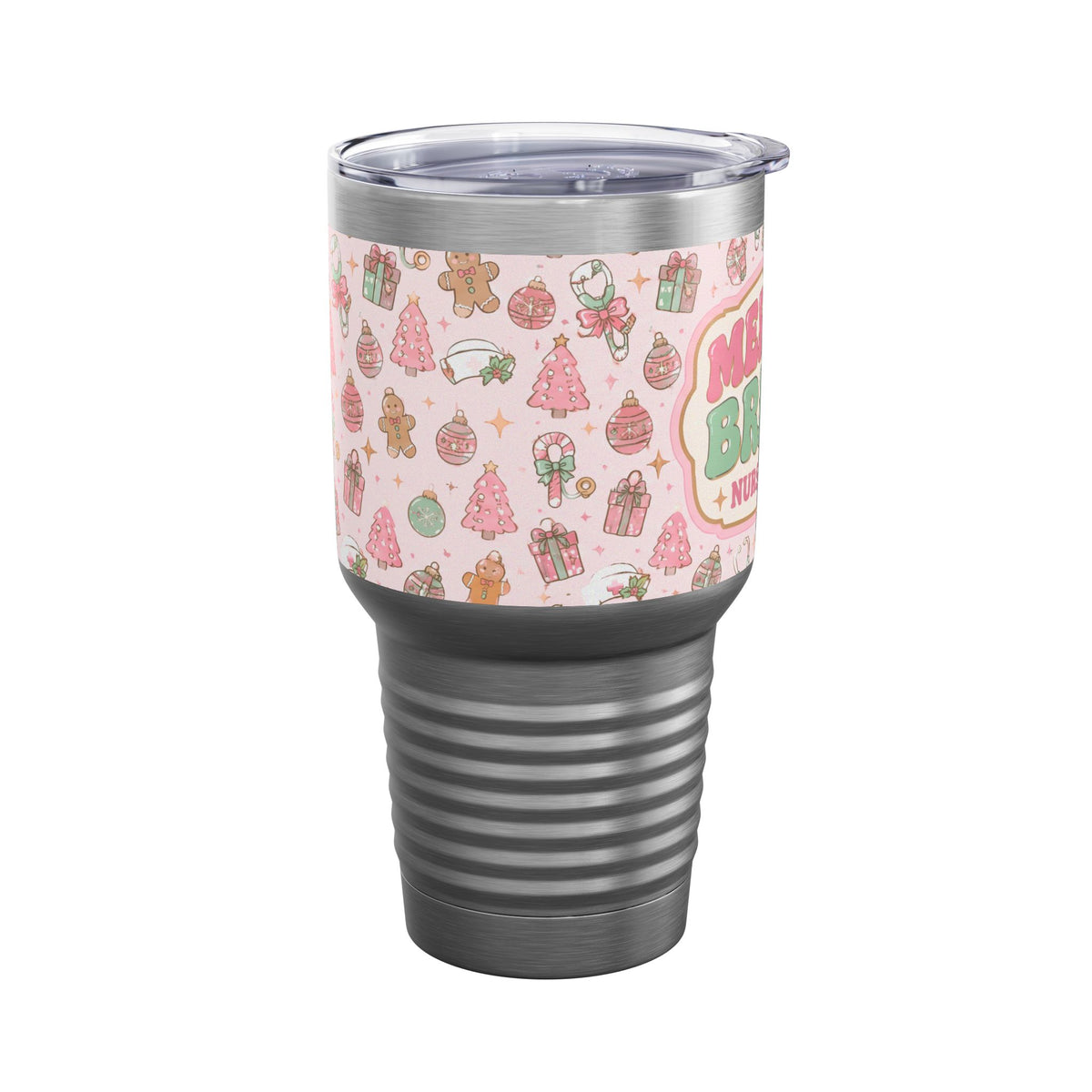 Merry and Bright Nurse Mode Pink Christmas 30oz Tundra Tumbler