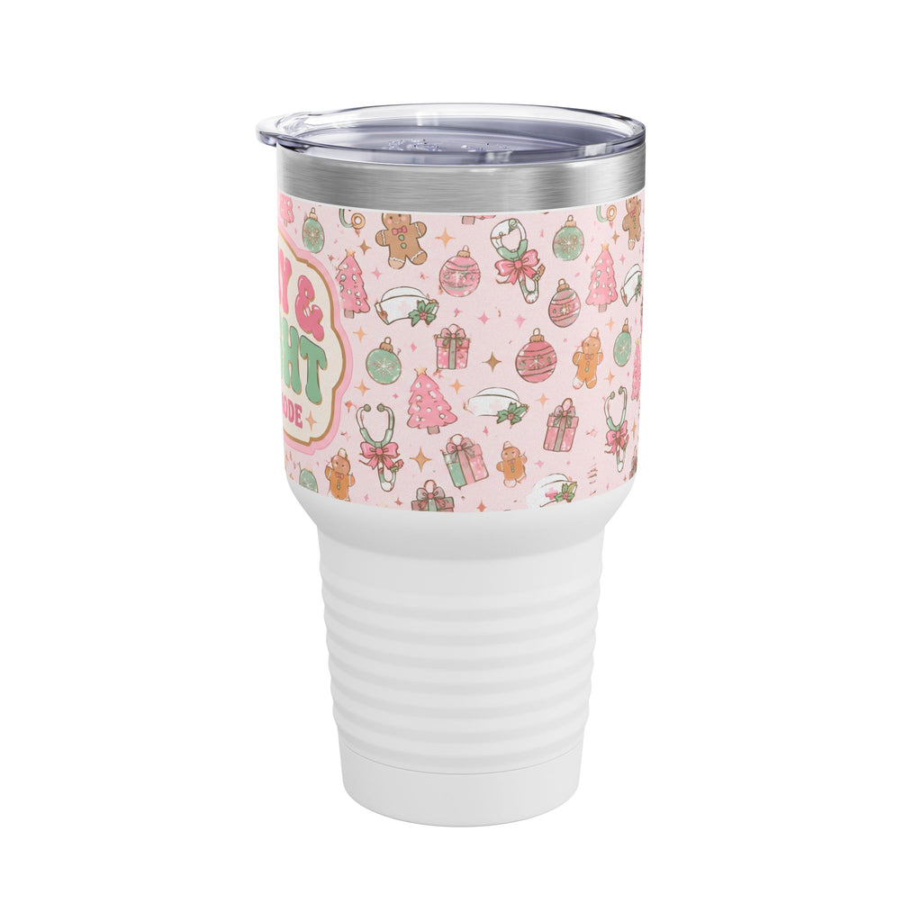 Merry and Bright Nurse Mode Pink Christmas 30oz Tundra Tumbler