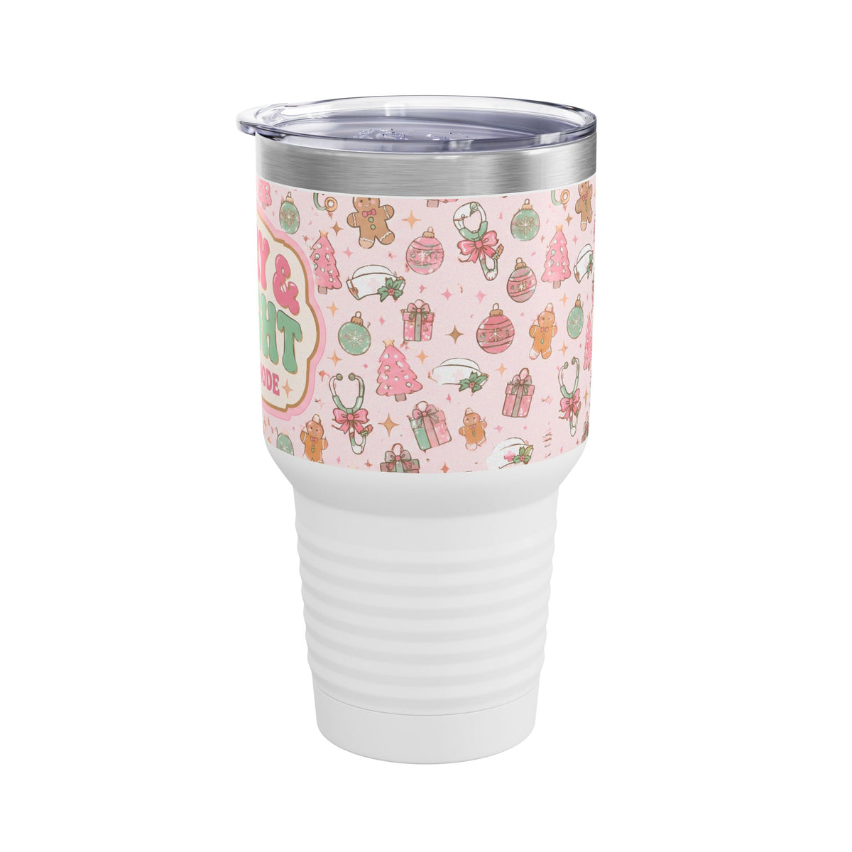 Merry and Bright Nurse Mode Pink Christmas 30oz Tundra Tumbler