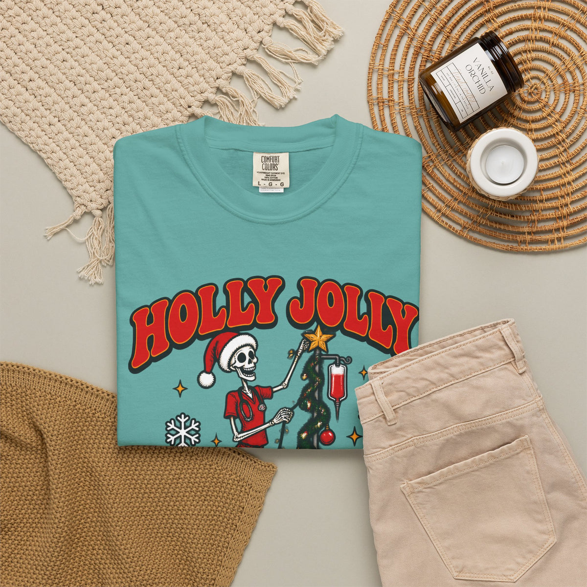 Holly Jolly Skeleton Crew Christmas Nurse Comfort Colors T-Shirt
