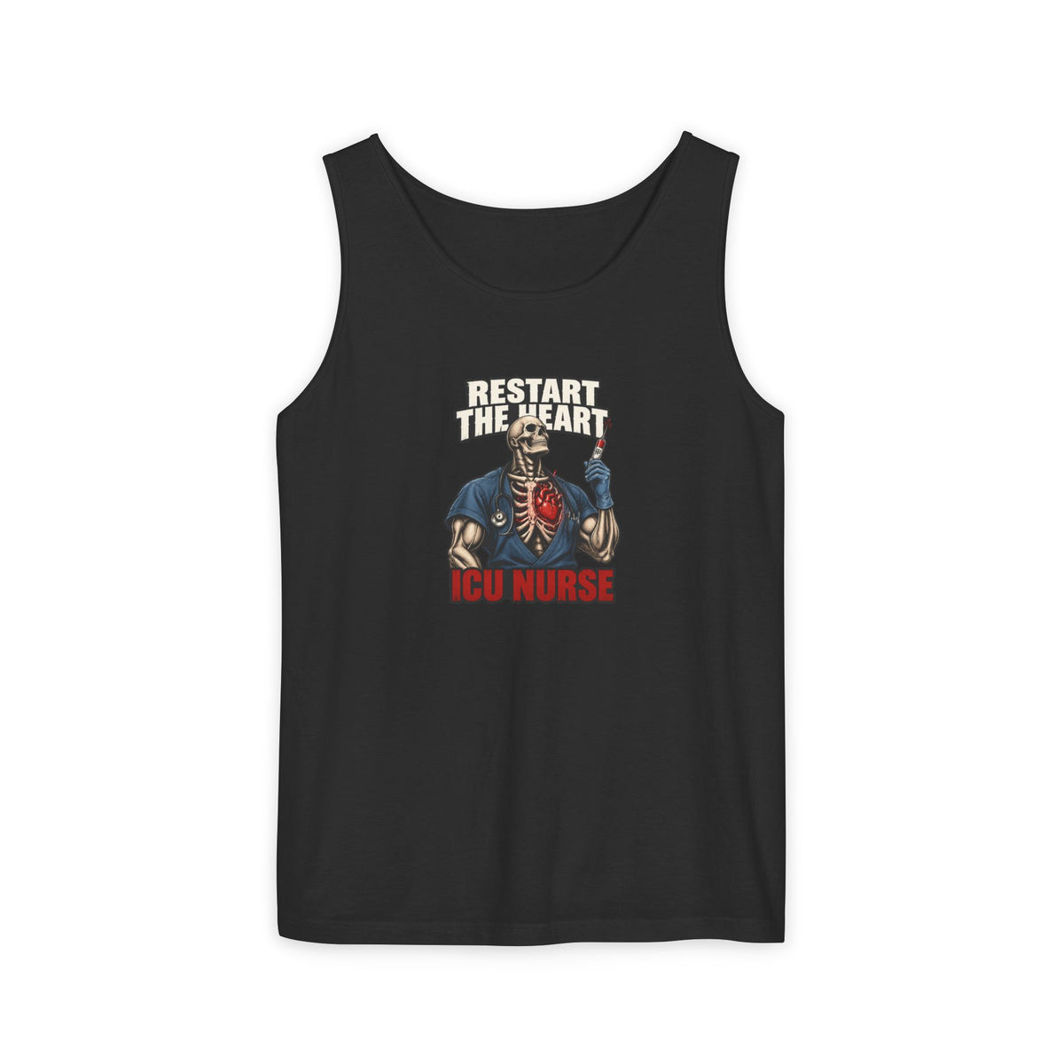 Restart the Heart Male Skeleton ICU Nurse Comfort Colors Tank Top