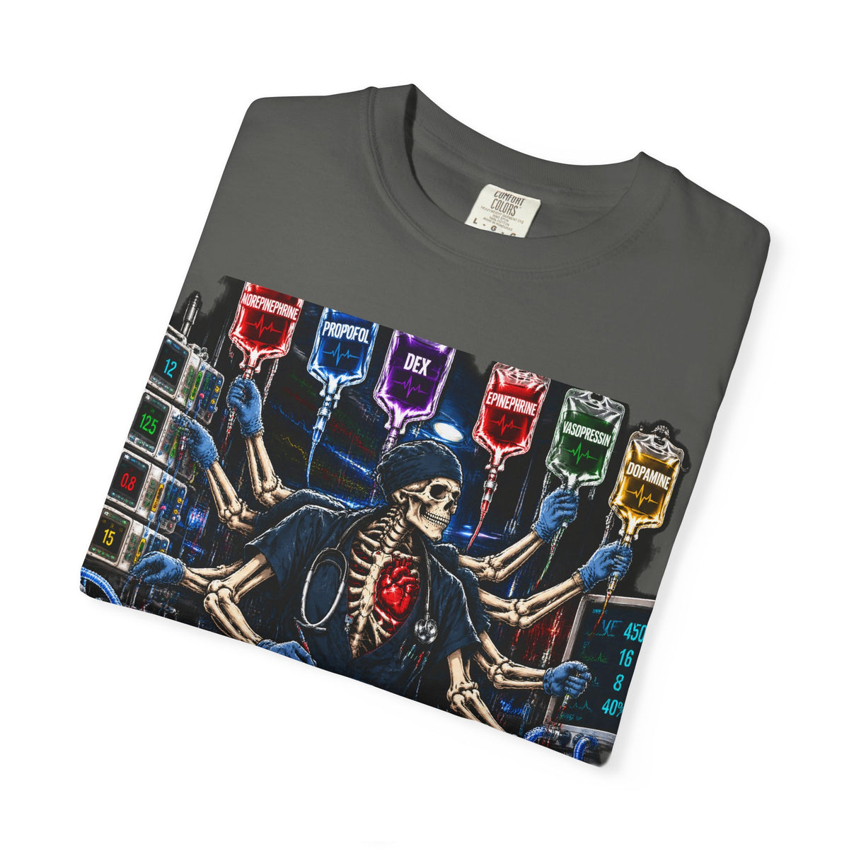 Multitaskin' Critically Same Drips Different Shift Skeleton ICU Nurse Comfort Colors T-Shirt