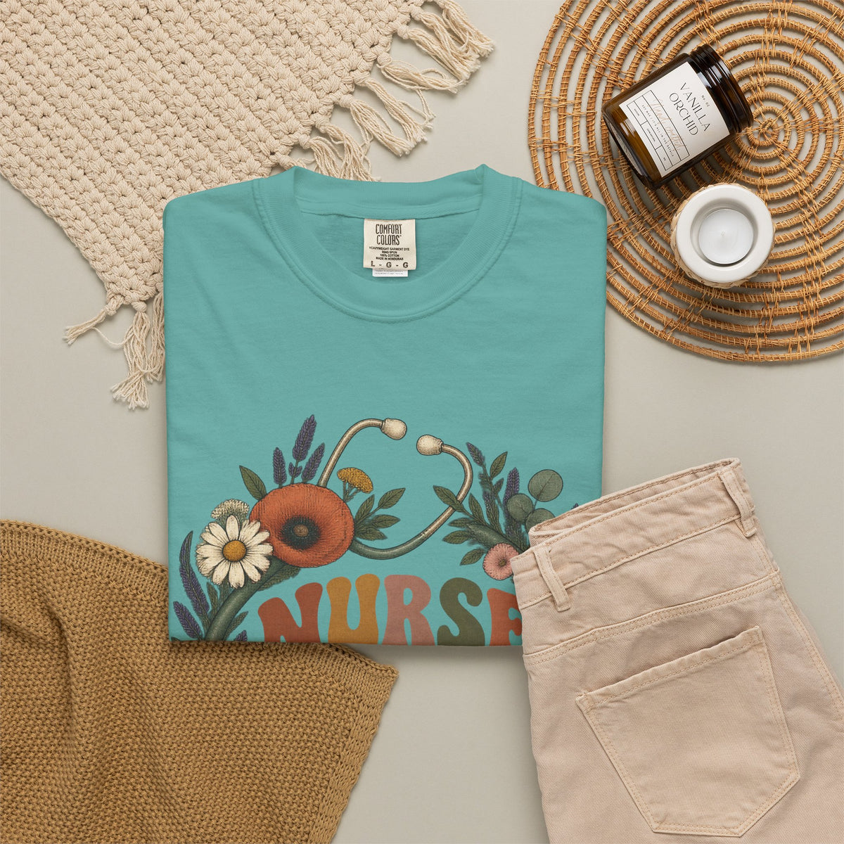 Boho Wildflower Stethoscope Nurse Life Comfort Colors T-Shirt