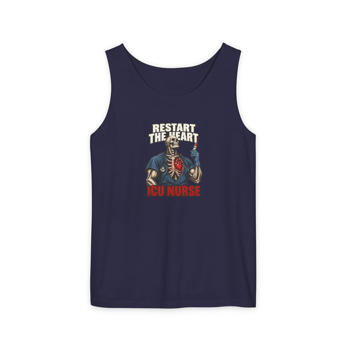Restart the Heart Male Skeleton ICU Nurse Comfort Colors Tank Top