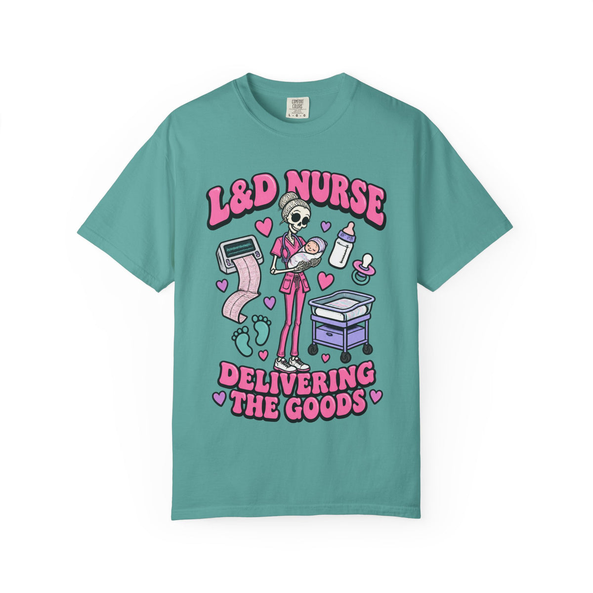 L&D Nurse Delivering the Goods Skinny Skeleton Comfort Colors T-Shirt