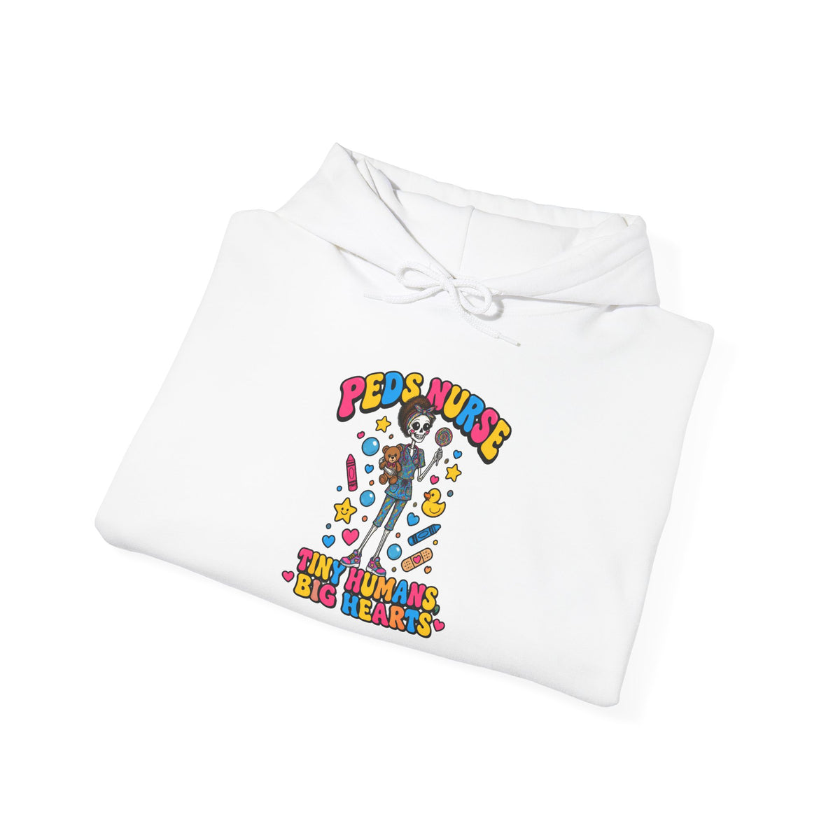 Peds Nurse Tiny Humans Big Hearts Skinny Skeleton Hoodie