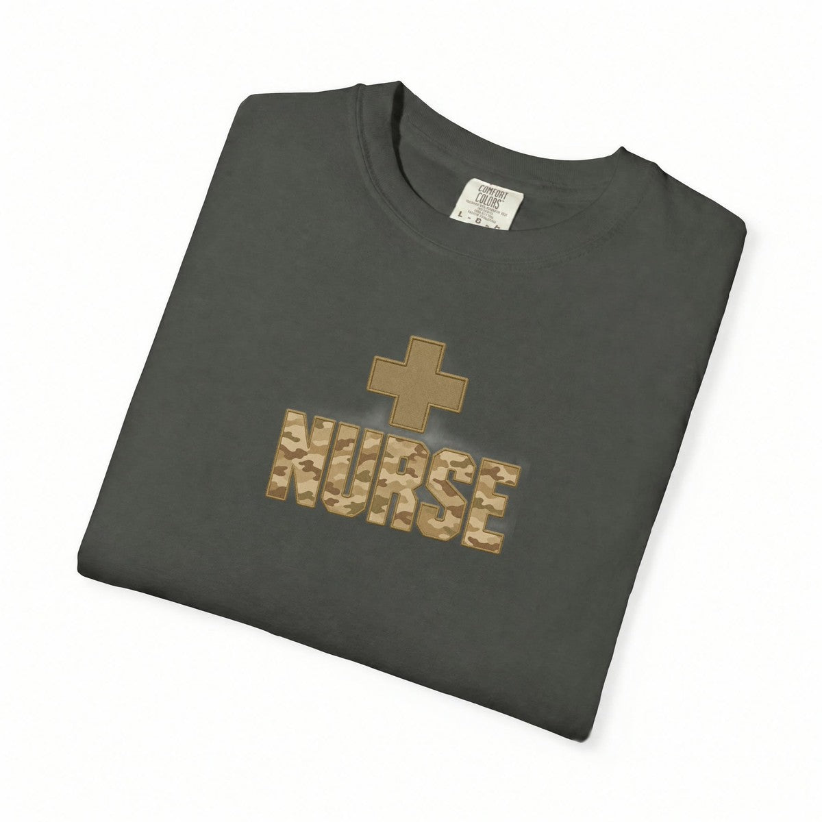 Nurse Desert Tan Camo Comfort Colors T-Shirt folded