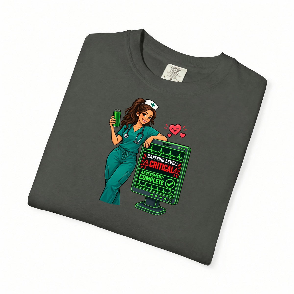 Caffeine Level Critical Assessment Complete Nurse Tee (Long Waves)