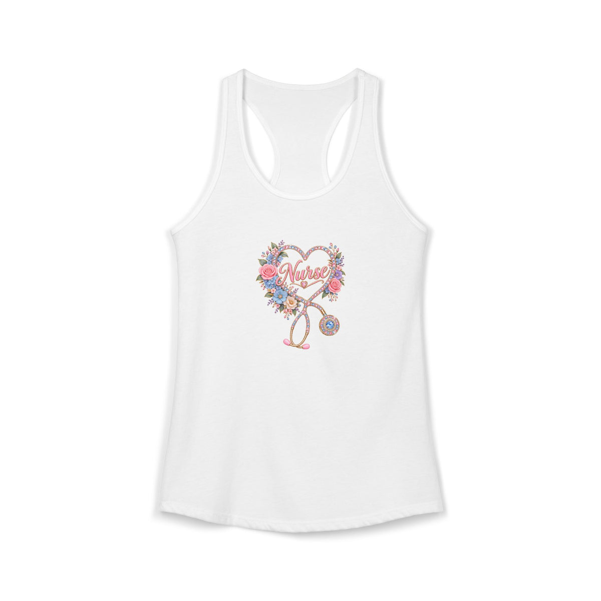 Rhinestone Stethoscope Heart Nurse Women's Racerback Tank Top