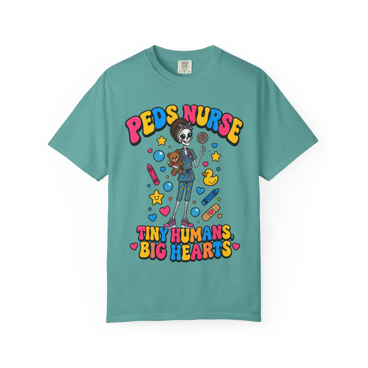 Peds Nurse Tiny Humans Big Hearts Skinny Skeleton Comfort Colors T-Shirt