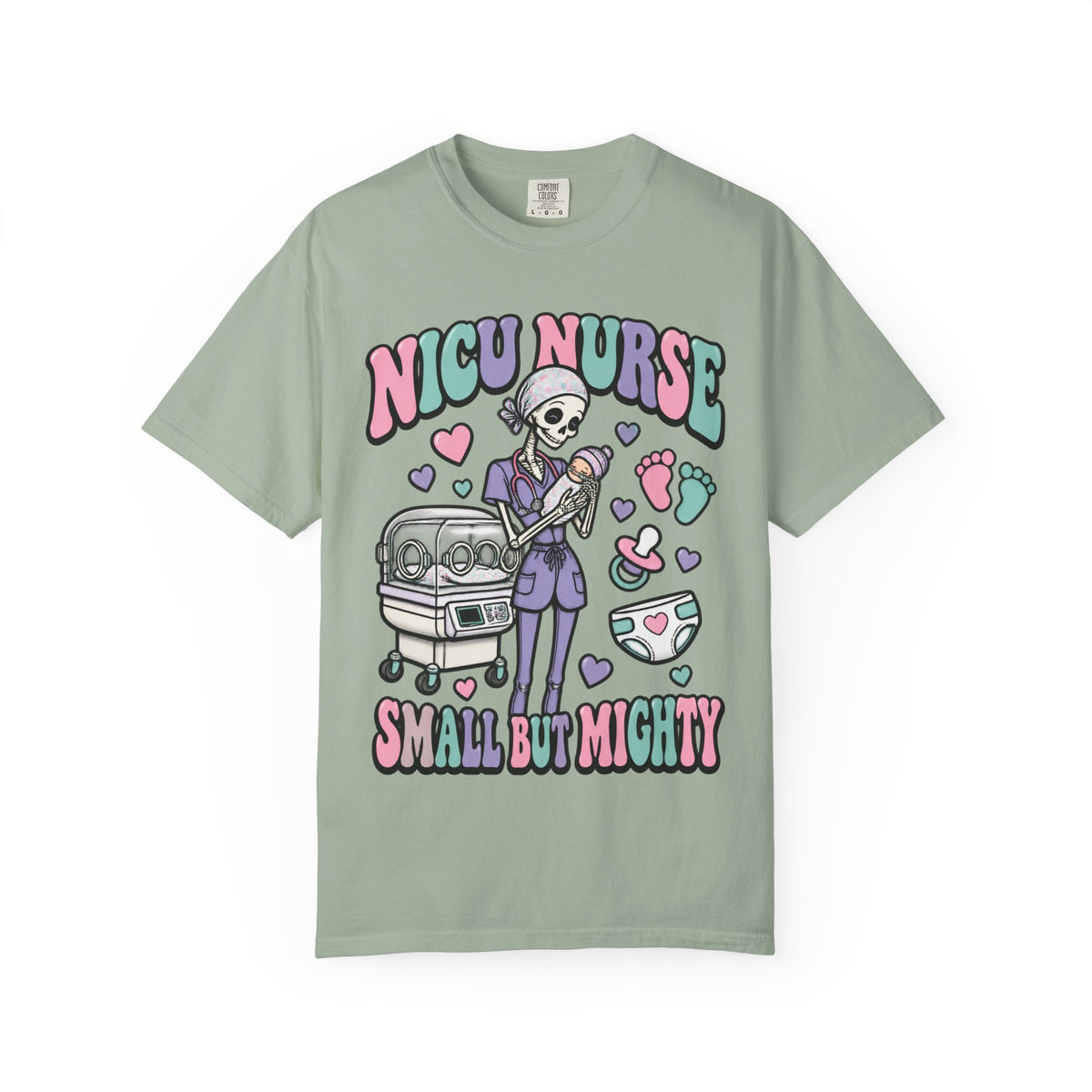 NICU Nurse Small But Mighty Skinny Skeleton Comfort Colors T-Shirt