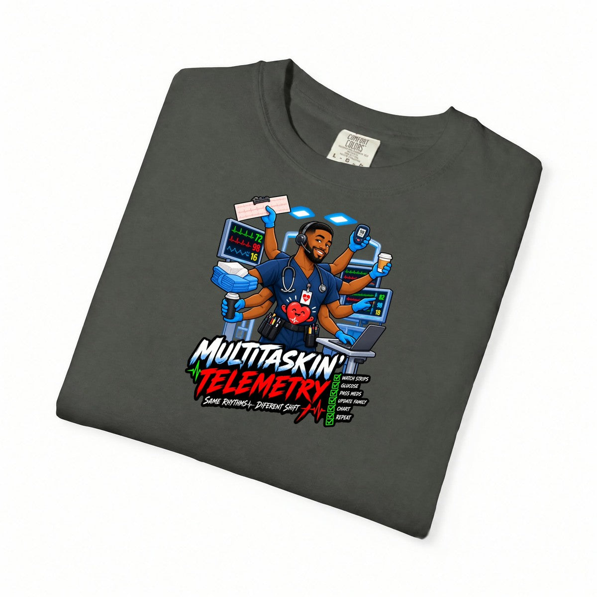 Multitaskin' Telemetry Same Rhythms Different Shift Tele Male Nurse Tee