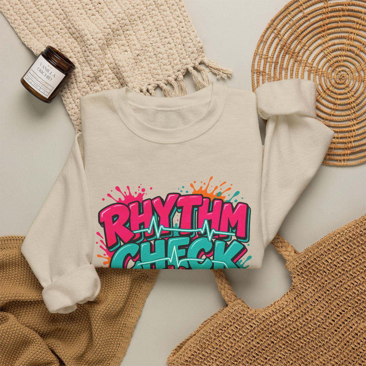 Rhythm Check I Speak Fluent EKG Tele Nurse Crewneck Sweatshirt