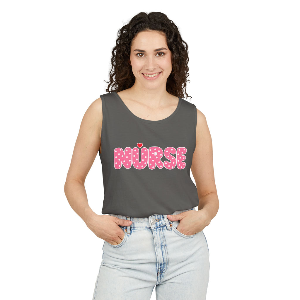 Nurse Pink Polka Dot Letters Comfort Colors Tank Top