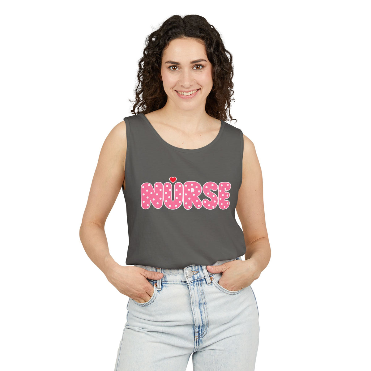 Nurse Pink Polka Dot Letters Comfort Colors Tank Top