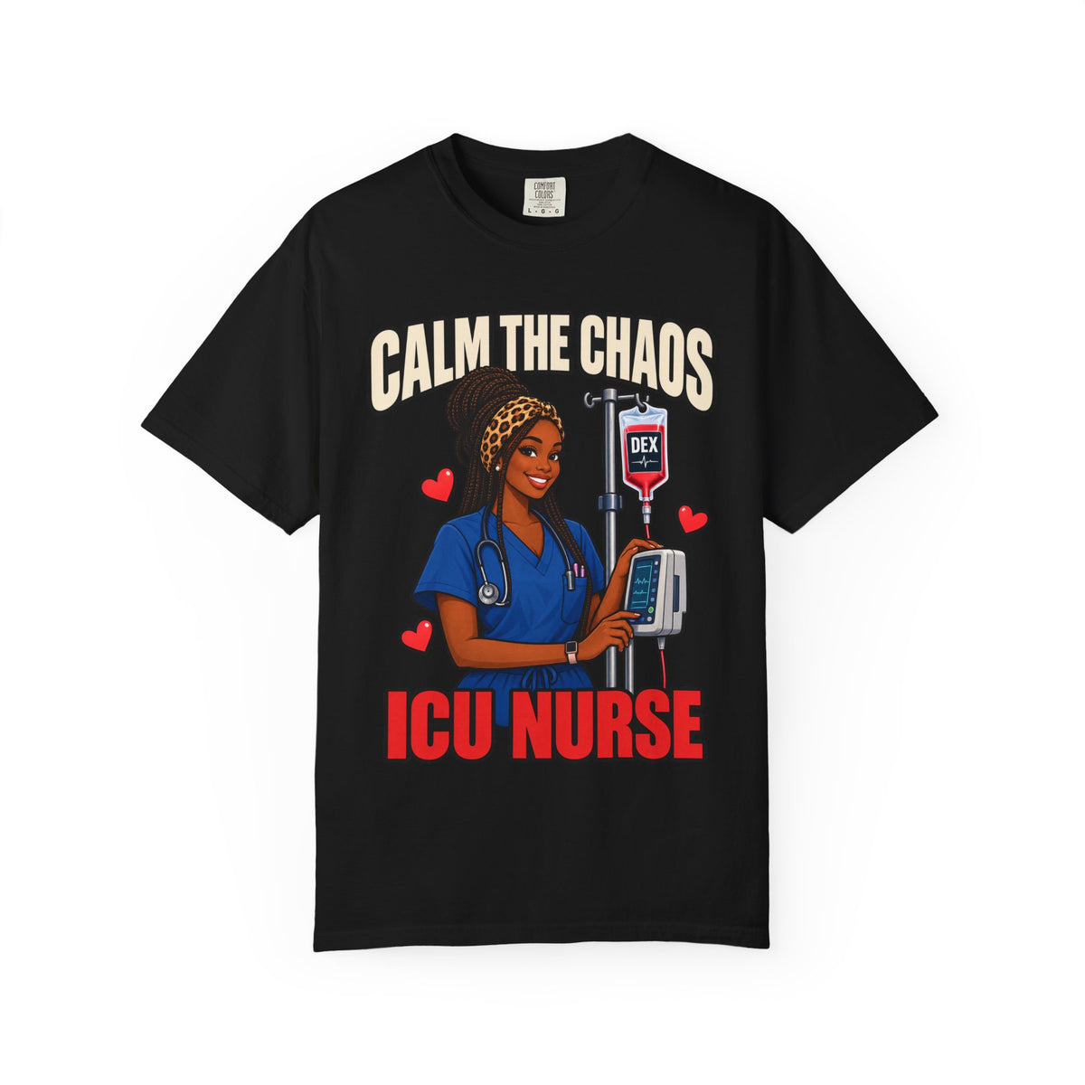 Calm the Chaos Dex ICU Nurse Tee (Box Braids)