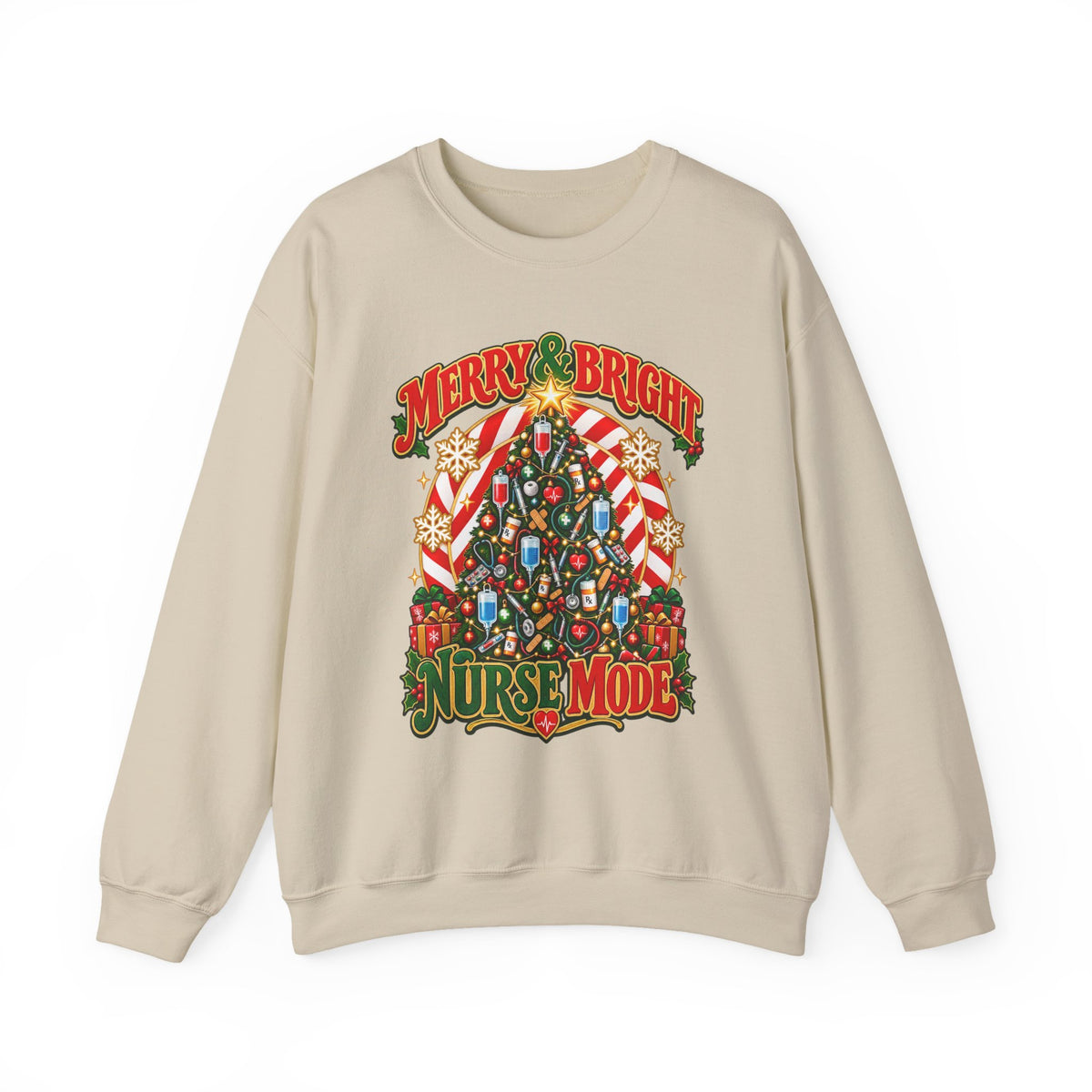 Merry & Bright Nurse Mode Christmas Tree Crewneck Sweatshirt