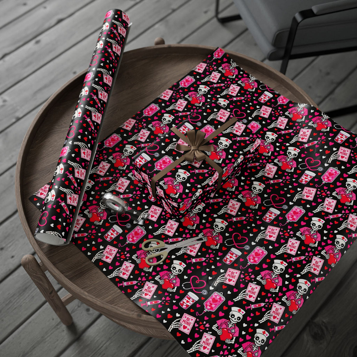 Valentine's Day Skeleton Nurse Wrapping Paper