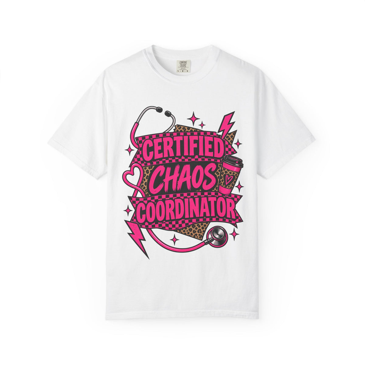 Certified Chaos Coordinator Checkered Leopard Nurse Comfort Colors T-Shirt