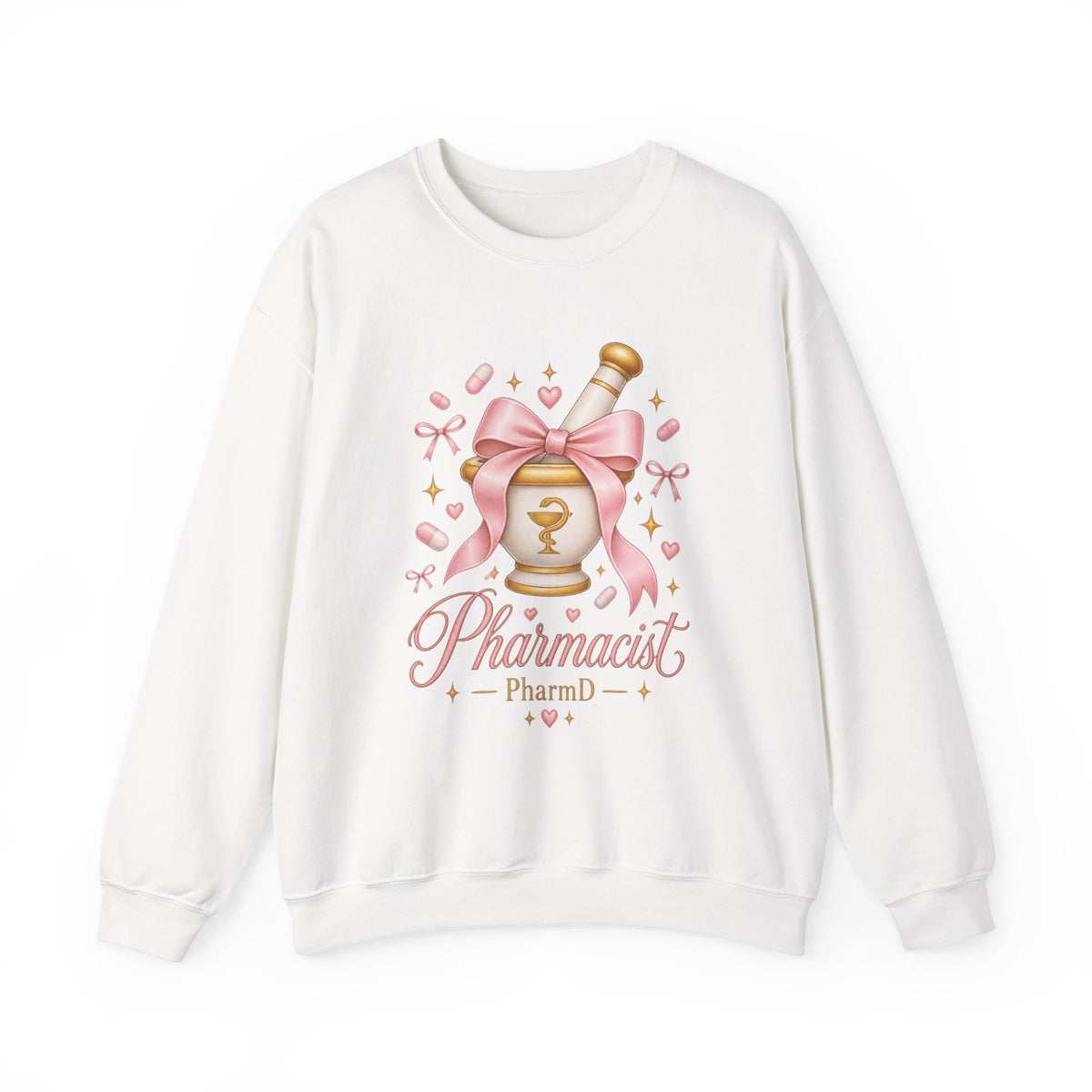 Coquette Pink Bow Mortar and Pestle Pharmacist PharmD Crewneck Sweatshirt