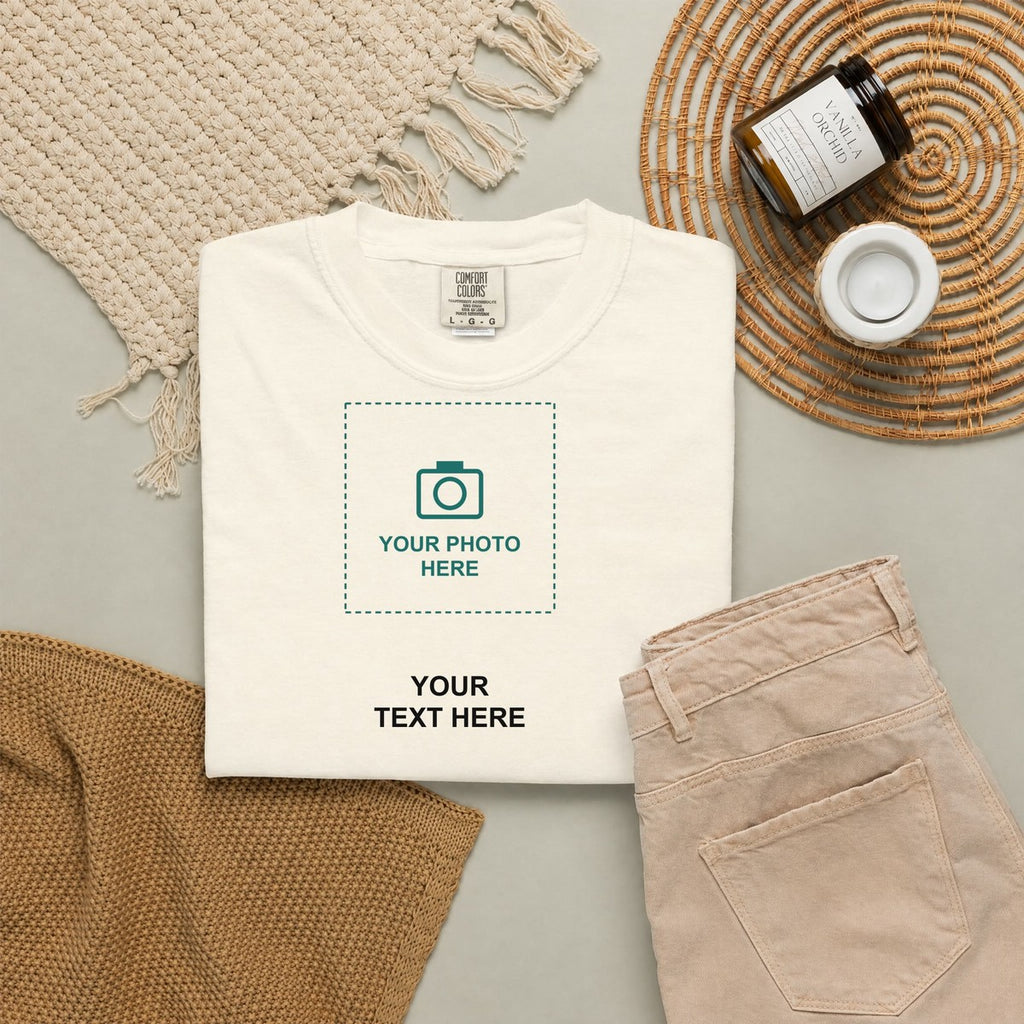 Design Your Own Custom Photo and Text Comfort Colors T-Shirt folded