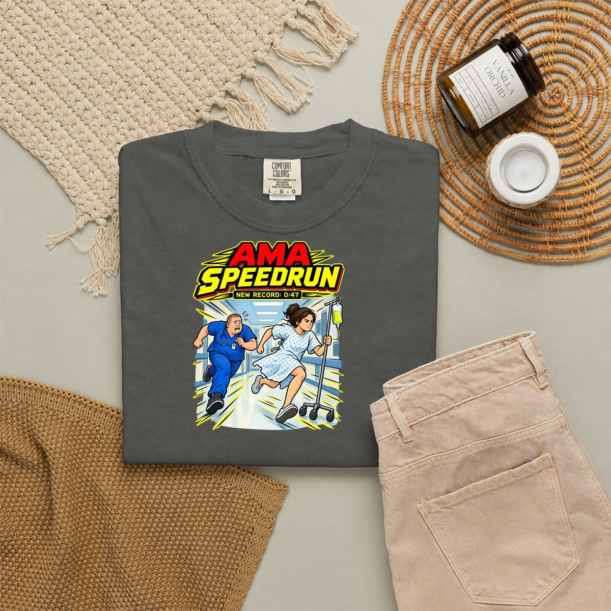 AMA Speedrun ER Male Nurse Funny Emergency Department Comfort Colors T-Shirt