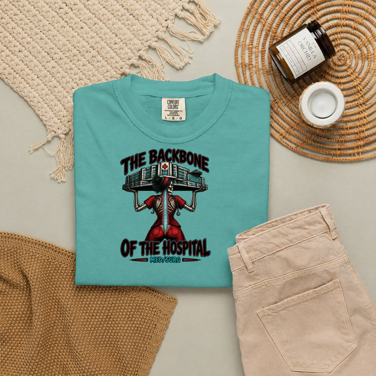 The Backbone of the Hospital Med Surg Skeleton Med Surg Nurse Comfort Colors T-Shirt folded
