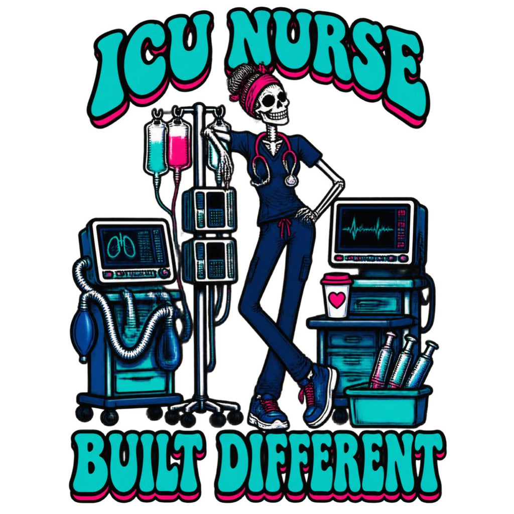 ICU Nurse Skeleton Badge Reel | Built Different