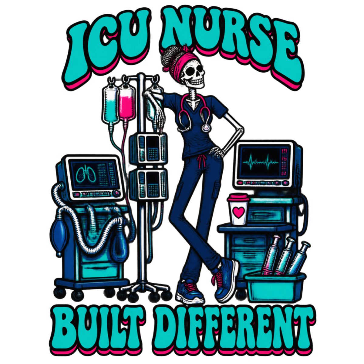 ICU Nurse Skeleton Badge Reel | Built Different