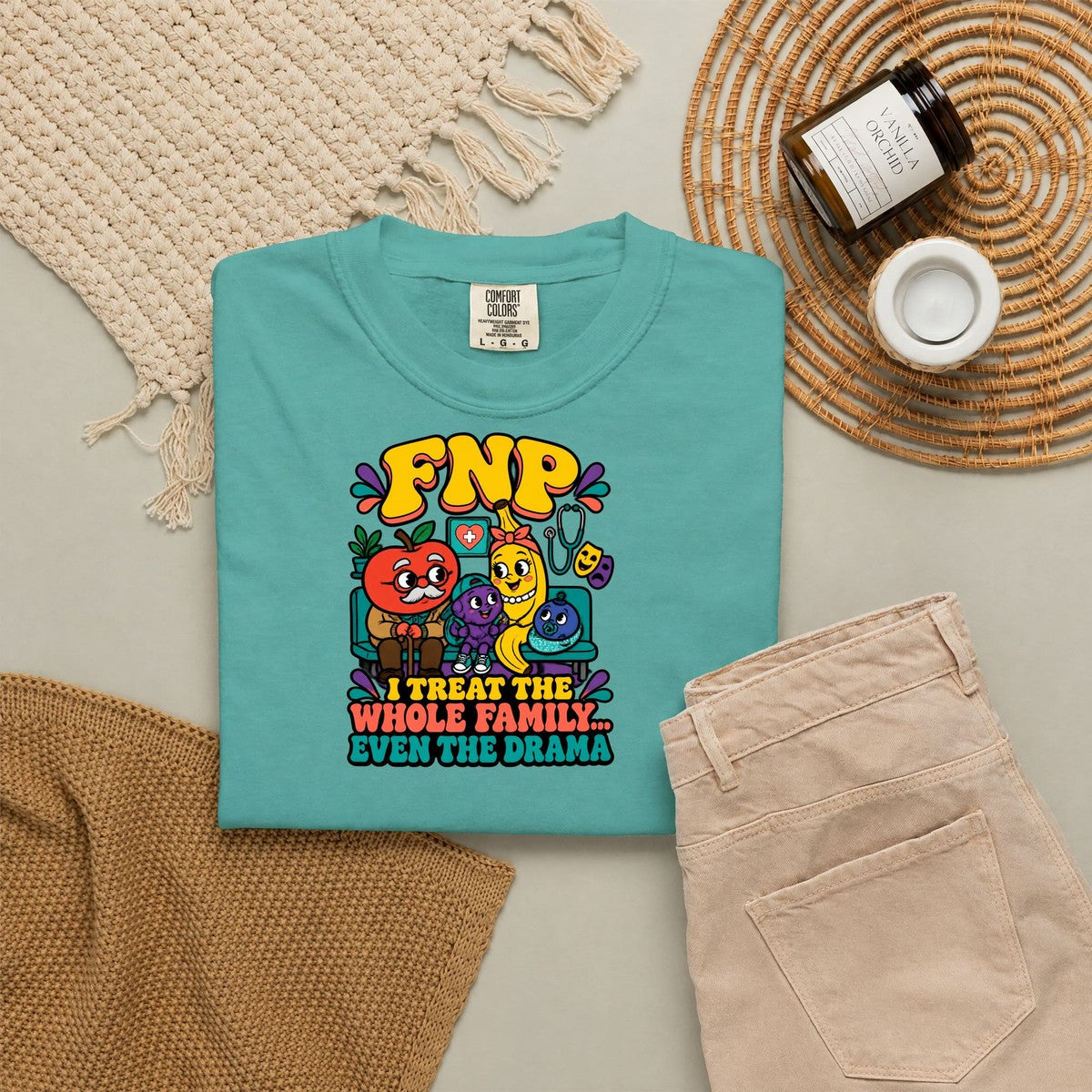 FNP I Treat the Whole Family Even the Drama Funny Family Nurse Practitioner Comfort Colors T-Shirt folded