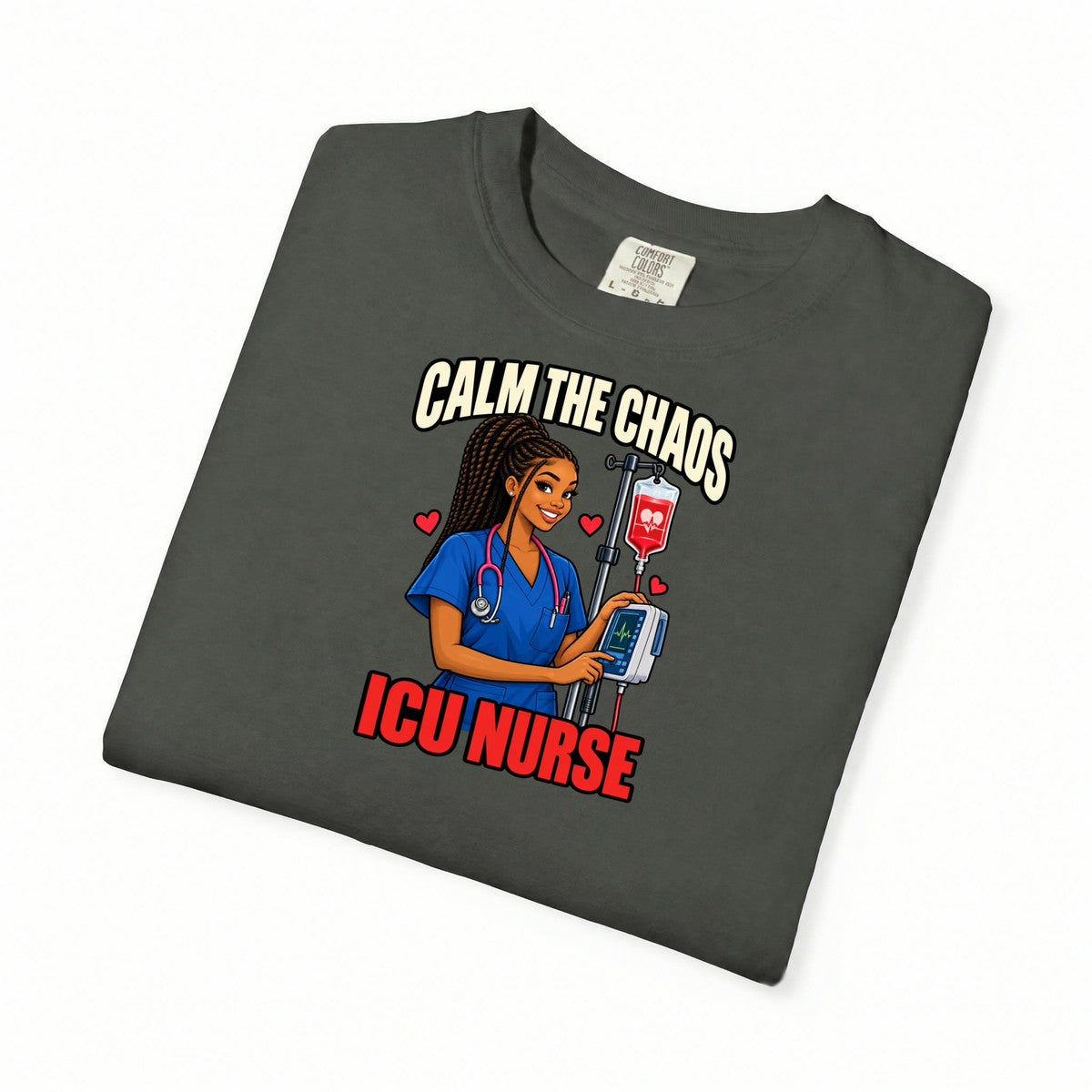 Calm the Chaos Dex ICU Nurse Tee (Long Braids)