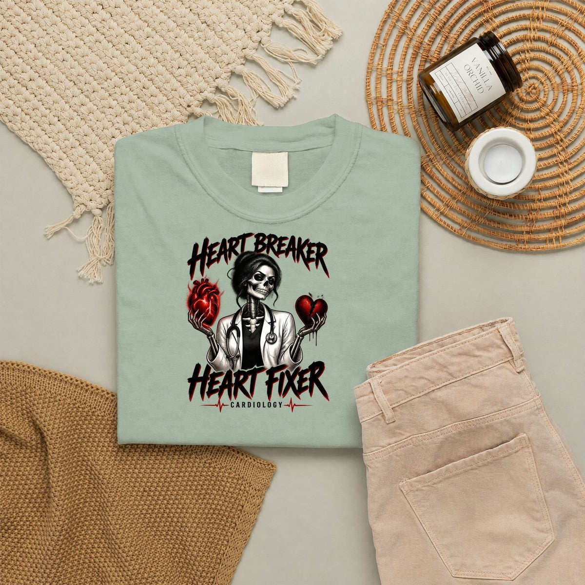 Heart Breaker Heart Fixer Cardiology Skeleton Doctor Comfort Colors T-Shirt folded