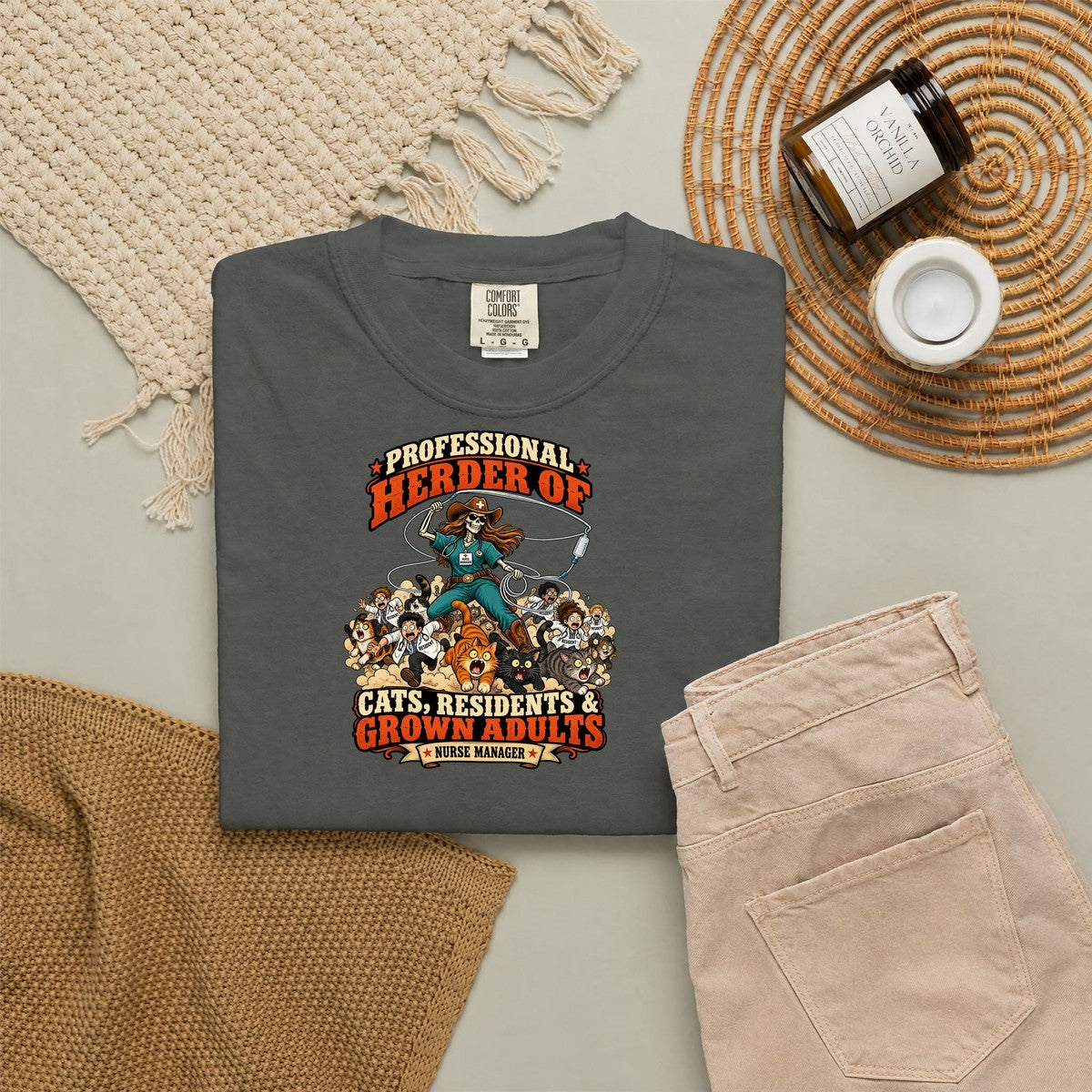 Professional Herder of Cats Residents and Grown Adults Nurse Manager Comfort Colors T-Shirt folded