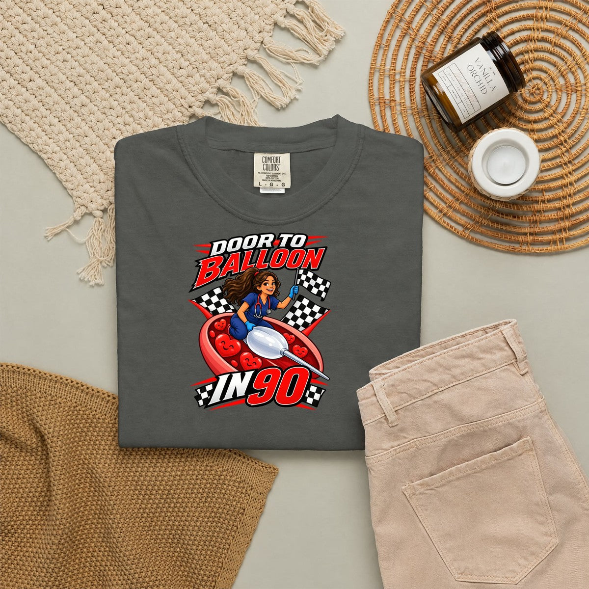 Door to Balloon in 90 Cardiac Nurse Tee (Long Waves)