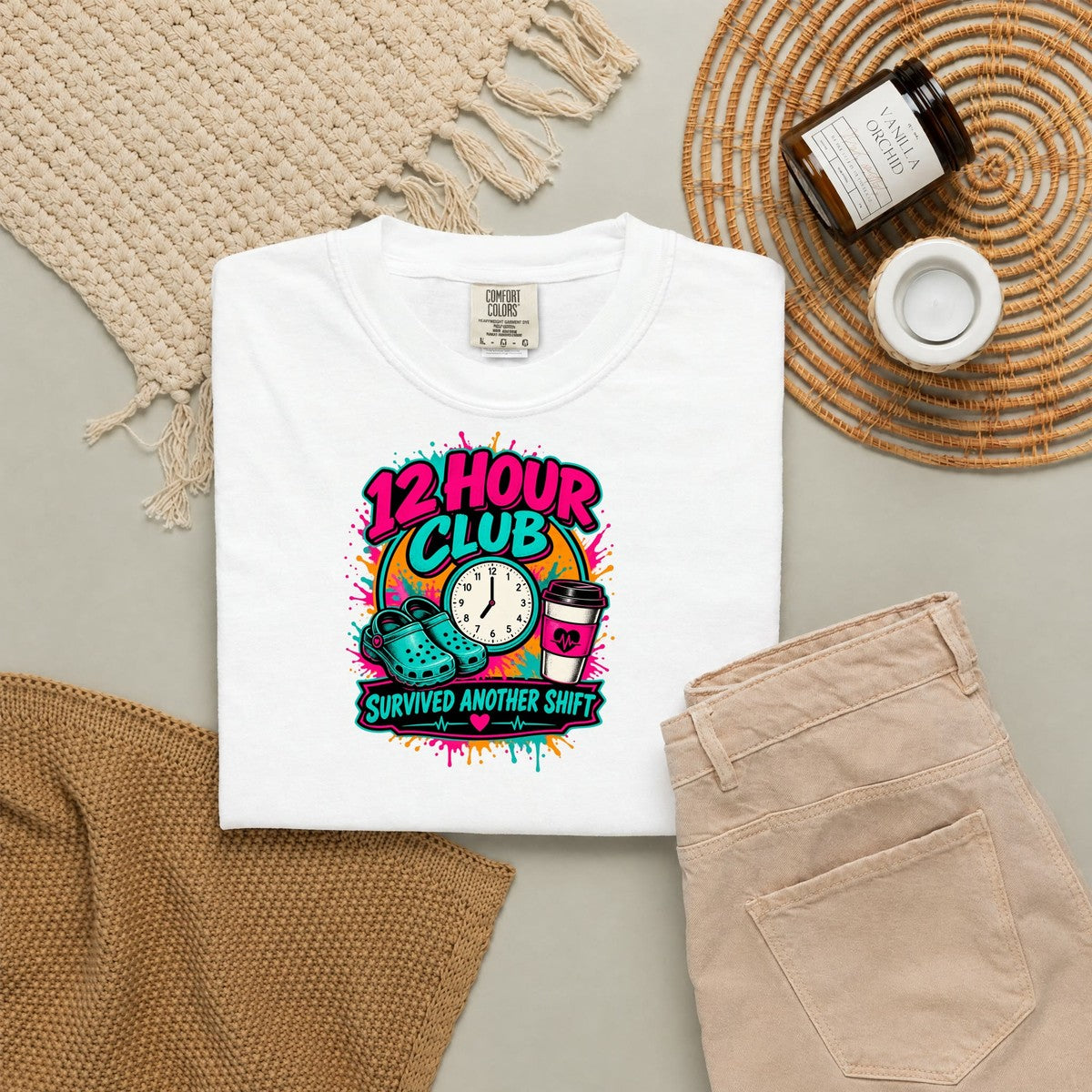 12 Hour Club Survived Another Shift Nurse Comfort Colors T-Shirt folded