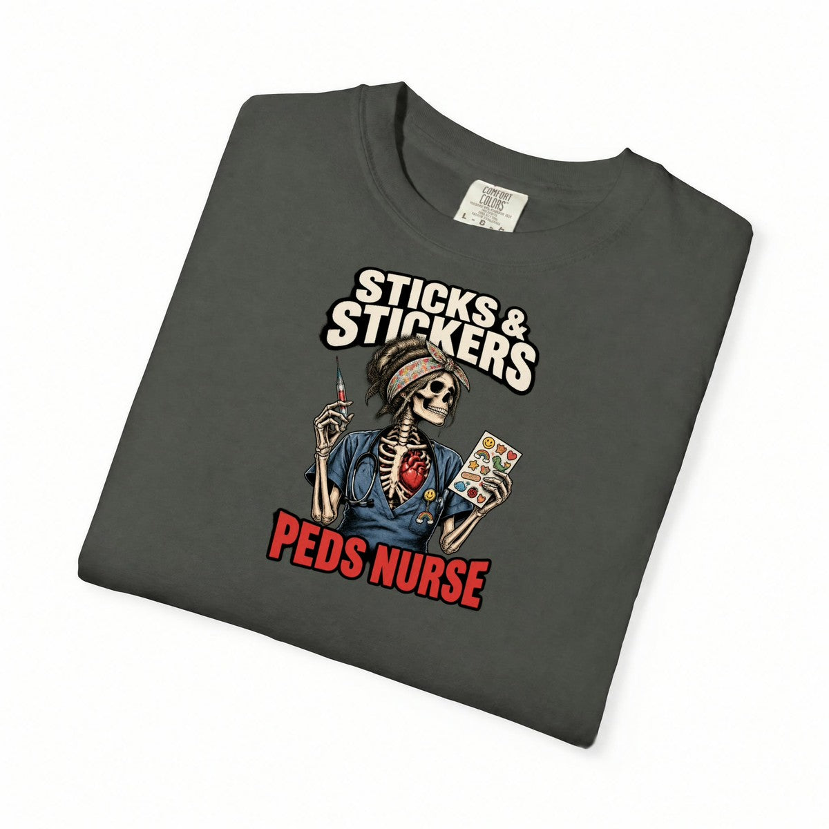 Sticks and Stickers Skeleton Peds Nurse Comfort Colors T-Shirt folded