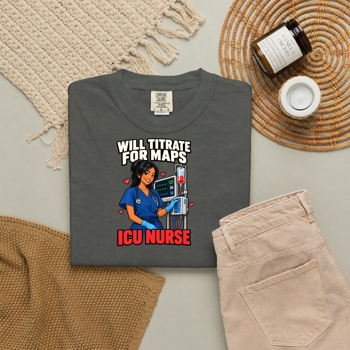 Will Titrate for MAPs ICU Nurse Tee (Long Hair)