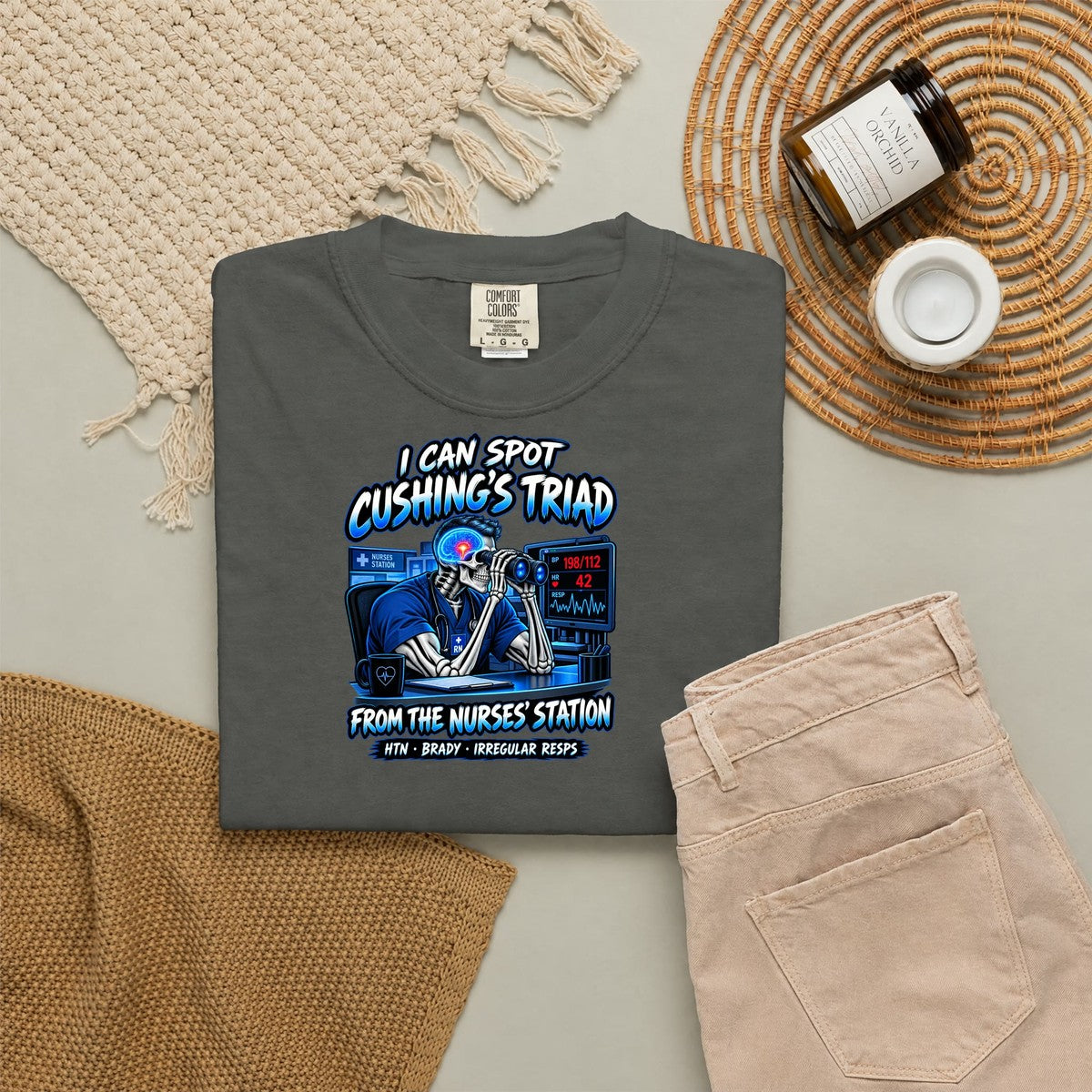 I Can Spot Cushing's Triad From the Nurses' Station Male Neuro Nurse Comfort Colors T-Shirt folded