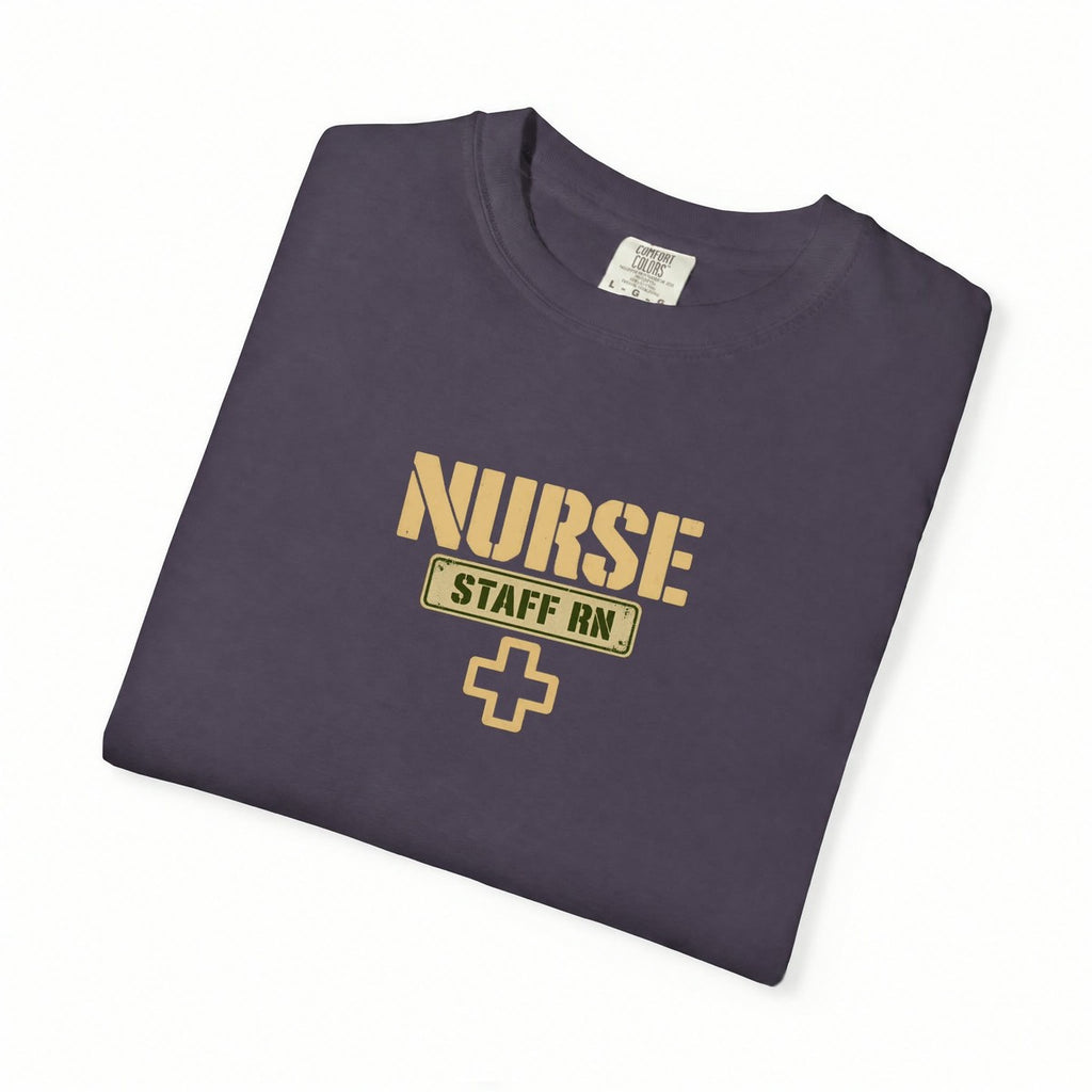 Nurse Military Stencil Staff RN Comfort Colors T-Shirt folded