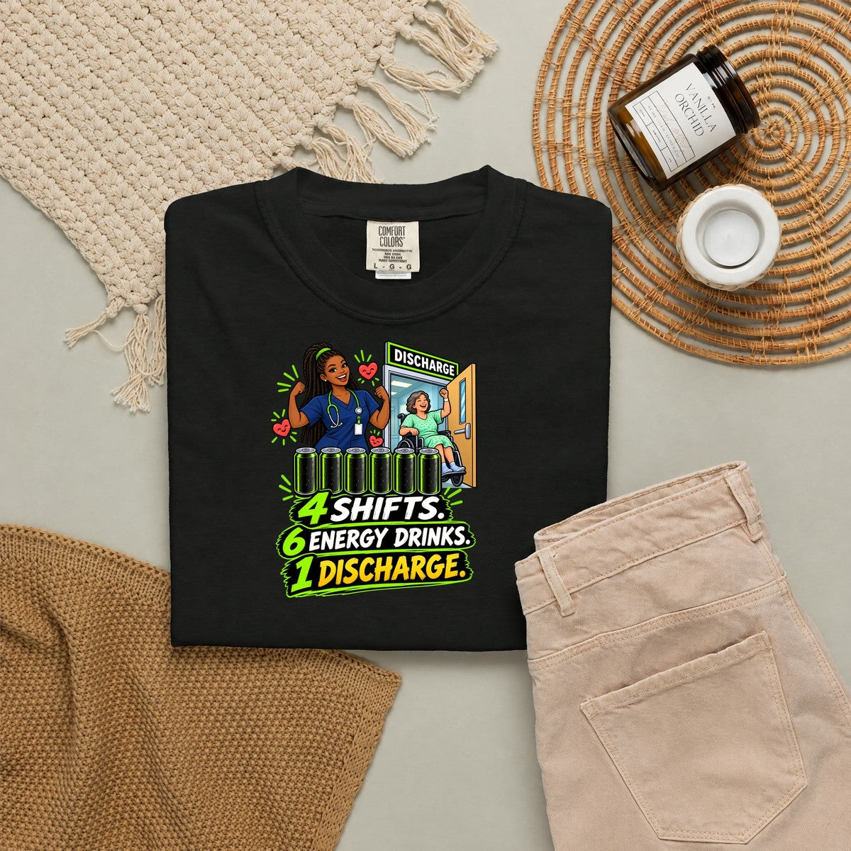 4 Shifts 6 Energy Drinks 1 Discharge Nurse Tee (Box Braids)