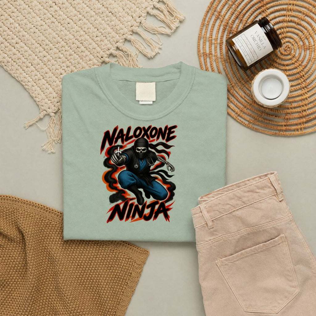 Naloxone Ninja Skeleton ER Nurse Comfort Colors T-Shirt folded